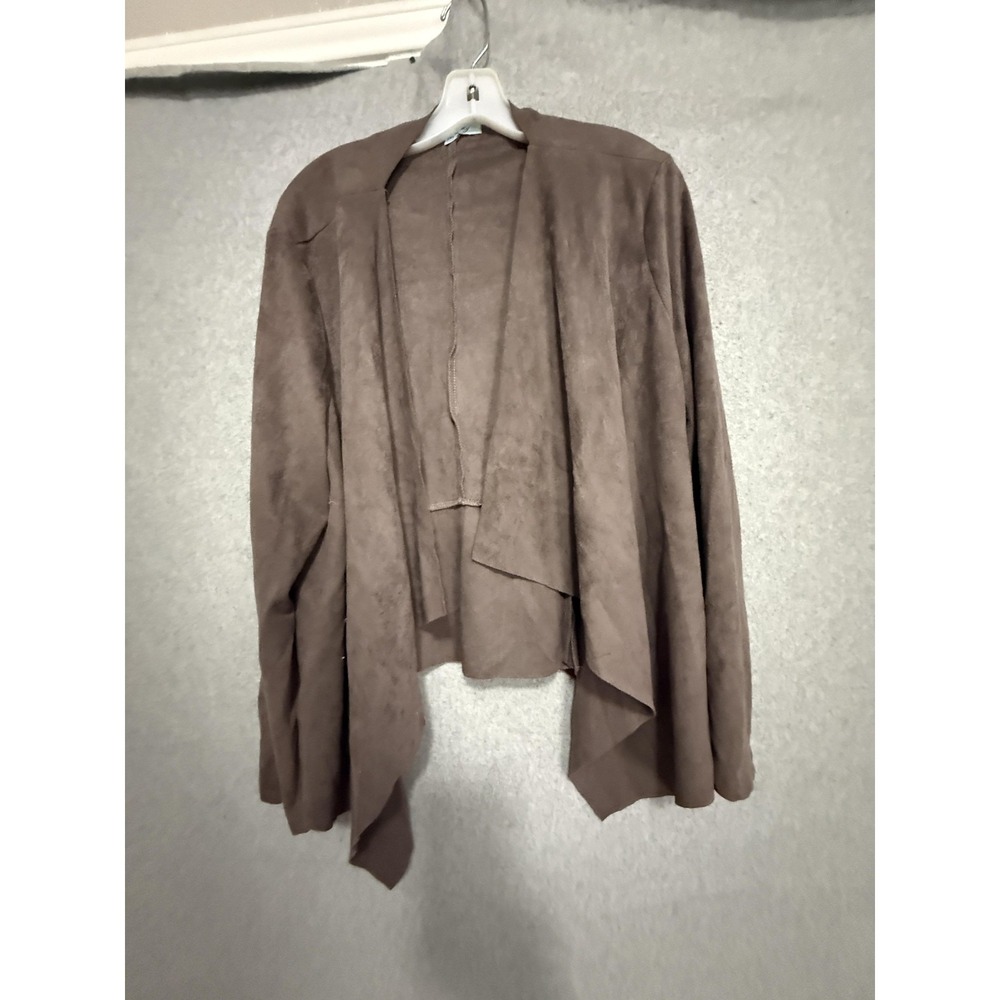 She + Sky Jacket Womens 1XL Brown Faux Suede Open Front Waterfall Drape